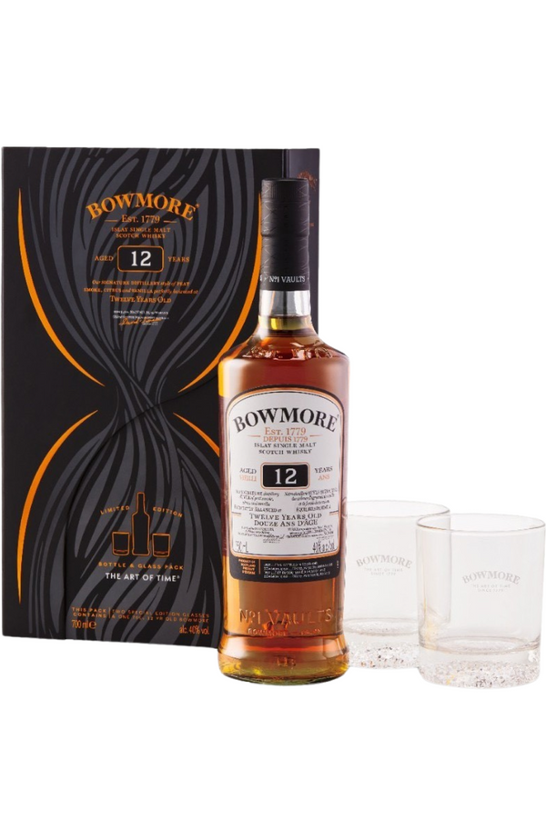 Bowmore 12 Year Old 40% 70cl + 2 Glasses Gift Pack