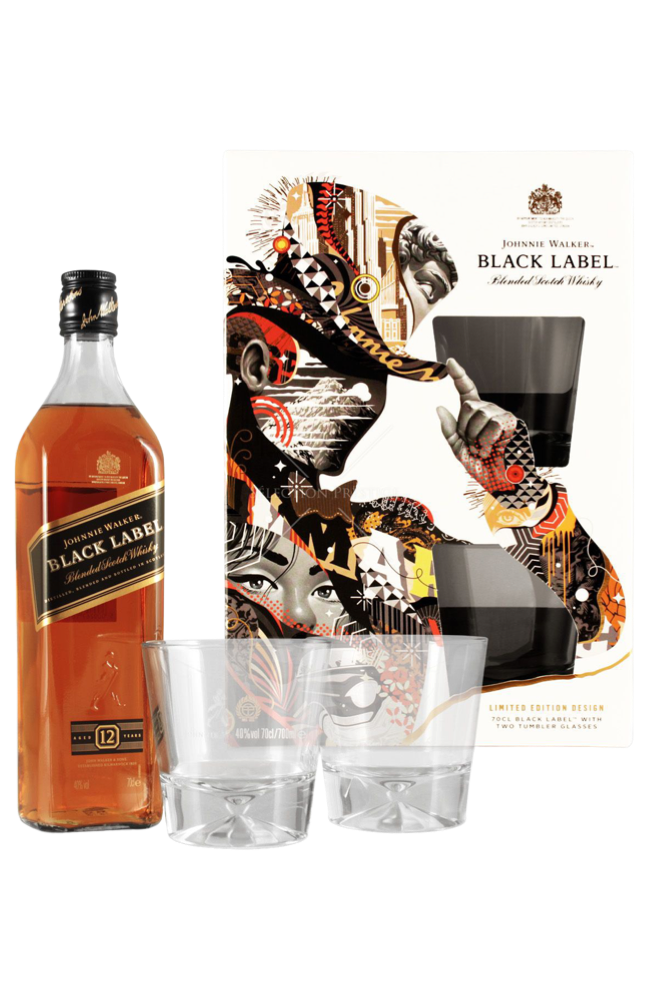 Johnnie Walker Black Label 12YO + 2 Glasses 40% 70cl | Buy Whisky Malta 