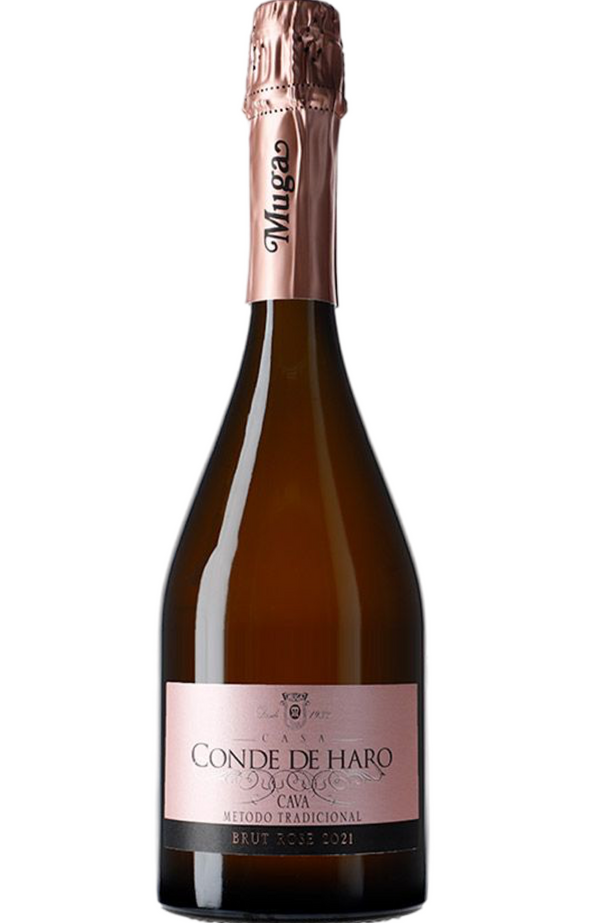 Muga Rosé Conde De Haro, Cava Brut Reserva 75cl by Spades Wines & Spirits, a sparkling Spanish rosé with vibrant notes of red berries, citrus, and fine bubbles. Perfectly paired with appetizers, seafood, and light desserts. Ideal for celebrations and elegant gatherings.