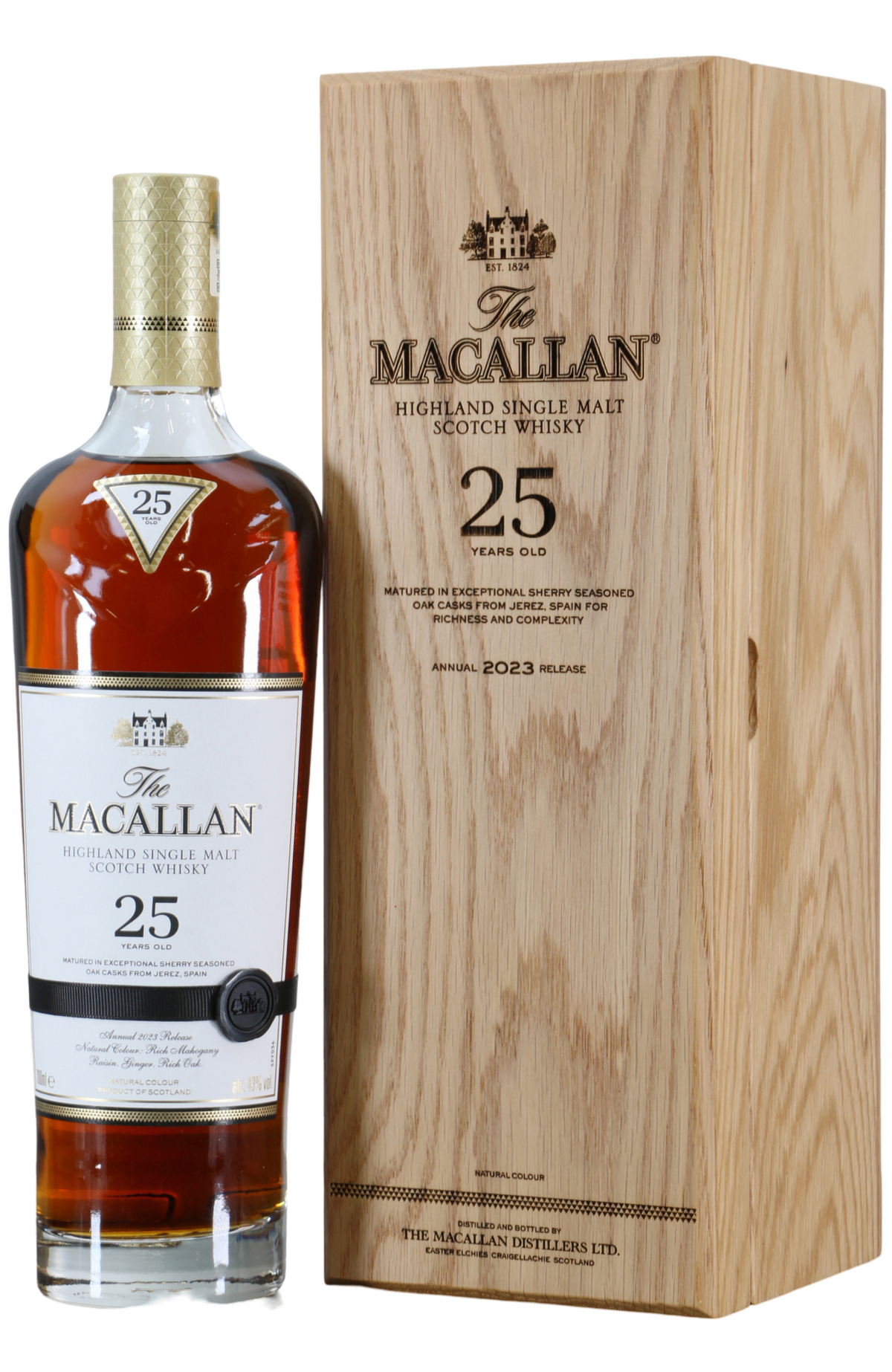 The Macallan 25 2023年 Macallan 25 Years Sherry Oak 2023 Release + Wooden GB 43% 70cl