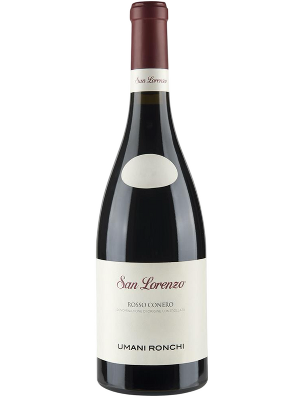 Umani Ronchi Conero San Lorenzo 75cl from Marche, Italy. This robust red wine is made from Montepulciano grapes grown in the Conero region. It presents a deep ruby color with aromas of dark cherry, blackberry, and plum, along with hints of earthy spices and tobacco. On the palate, it is full-bodied with firm tannins and flavors of ripe red fruits, leather, and a touch of vanilla. The finish is long and persistent, making it an excellent pairing with red meats, roasted dishes, and aged cheeses.