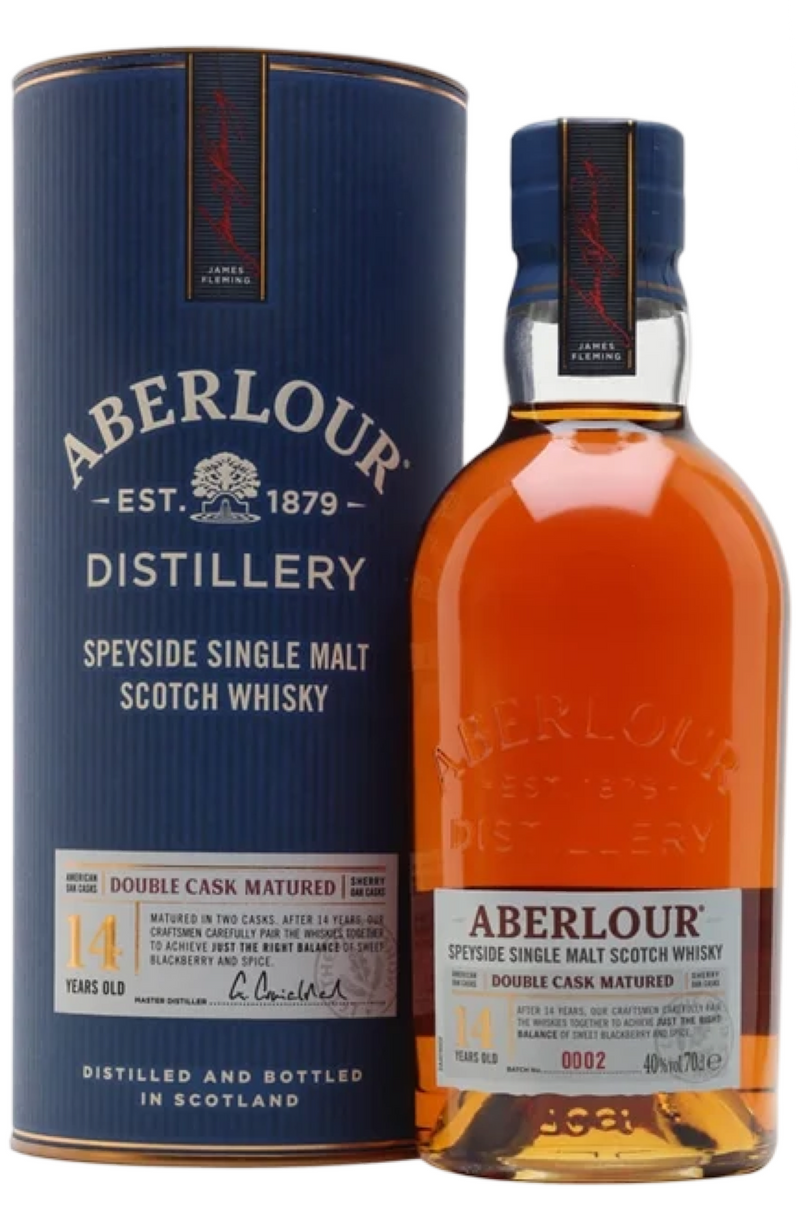 Aberlour 14 YO Double Cask 40% 70cl from Spades Wines & Spirits. A well-crafted Speyside whisky, matured in both American oak and Oloroso sherry casks. It offers rich aromas of dried fruit, honey, and a hint of spice. The palate is smooth, with notes of toffee, chocolate, and a touch of nuttiness, balanced by a subtle, warming spice. The finish is long and satisfying, with a gentle oak influence. Perfect for sipping neat, on the rocks, or with a drop of water.