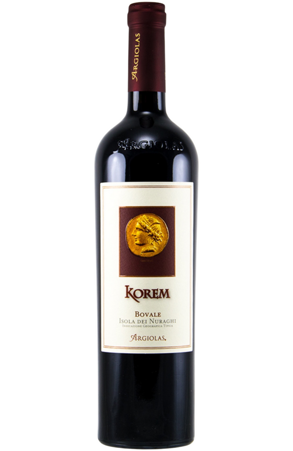 Argiolas Korem is a rich Sardinian red wine blending Bovale Sardo, Carignano, and Cannonau grapes. It offers an aromatic bouquet of ripe blackberries, cherries, and spices, complemented by hints of Mediterranean herbs. The palate is full-bodied and velvety, with balanced tannins and a lingering finish. Pairs beautifully with roasted meats, game, and aged cheeses.