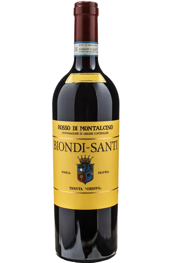 Biondi-Santi Rosso di Montalcino 2021 75cl bottle from Spades Wines & Spirits. A refined red wine from Tuscany, Italy, made from 100% Sangiovese Grosso grapes. Known as the 'younger brother' to Brunello, this Rosso di Montalcino offers aromas of fresh red berries, violets, and hints of spice. The palate is bright and medium-bodied, with balanced acidity and silky tannins, leading to a fresh, elegant finish. Perfect for pairing with pasta, roasted poultry, and lighter meats.