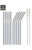 T - Stainless Steel Metal Straw 12pcs Set with Brush x 1 Pack