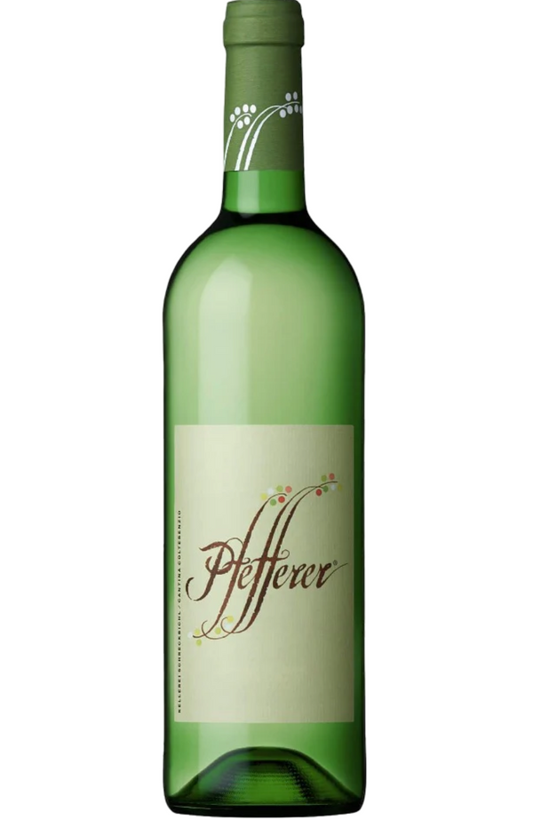 Colterenzio - Pfefferer 75cl, a light and aromatic white wine from Alto Adige, Italy. It features bright notes of white pepper, citrus, and floral hints. The wine is fresh and crisp with a lively acidity, perfect for pairing with seafood, light salads, and mild cheeses.