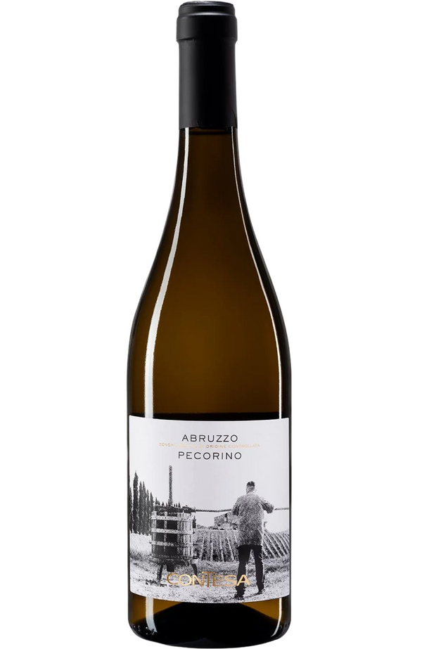 Contesa Pecorino 75cl, a charming white wine from Abruzzo, Italy. Exhibits bright citrus and green apple aromas with hints of almond and white flowers. The crisp and vibrant palate pairs well with seafood, poultry, and fresh cheeses.