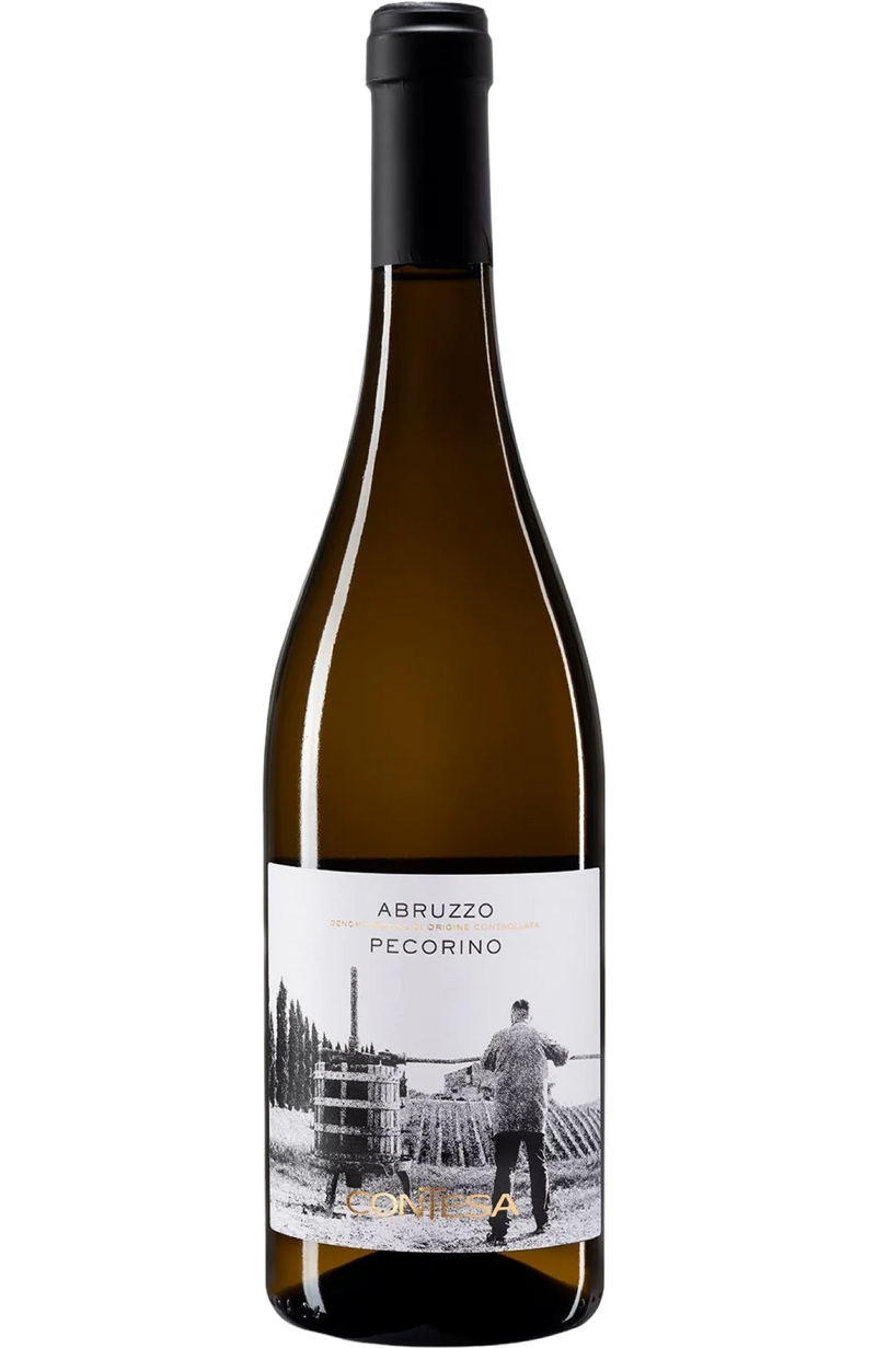 Contesa Pecorino 75cl, a charming white wine from Abruzzo, Italy. Exhibits bright citrus and green apple aromas with hints of almond and white flowers. The crisp and vibrant palate pairs well with seafood, poultry, and fresh cheeses.
