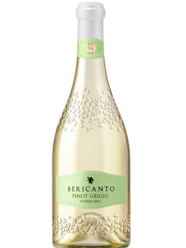 Bericanto Pinot Grigio 75cl from Veneto, Italy. This crisp white wine showcases fresh aromas of green apple, pear, and citrus. It has a light, clean palate with vibrant acidity and flavors of ripe melon and white flowers. Perfect for pairing with light salads, seafood, and fresh pasta dishes.