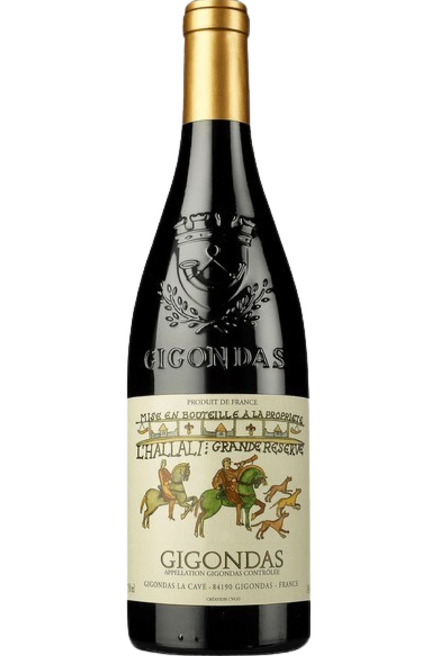 Gigondas La Cave L'Hallali - Grande Reserve Gigondas 75cl by Spades Wines & Spirits. This exceptional Rhône Valley red showcases the bold character of Grenache, Syrah, and Mourvèdre. Offering aromas of ripe red fruits, blackberries, and spices with hints of garrigue, it delivers a full-bodied palate with structured tannins and a long, elegant finish. Perfectly suited for rich dishes like roasted lamb, game meats, or aged cheeses, this Grande Reserve is a testament to the finesse of Gigondas winemaking.