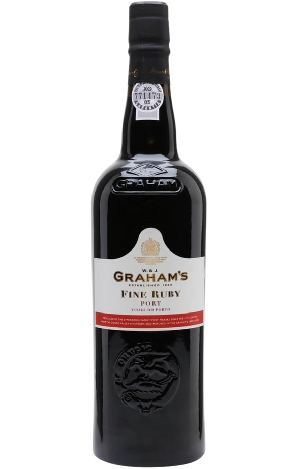 Graham's Fine Ruby Port is a vibrant and youthful fortified wine from the Douro Valley in Portugal. Known for its rich, deep red color, it offers aromas of ripe red fruits like cherries and plums, with a hint of spice and a touch of wood aging. On the palate, it is smooth and full-bodied, with balanced sweetness and flavors of dark berries, cocoa, and a subtle oak influence. This ruby port is perfect for pairing with rich desserts such as chocolate cake, berry tarts, or strong cheeses like Stilton.