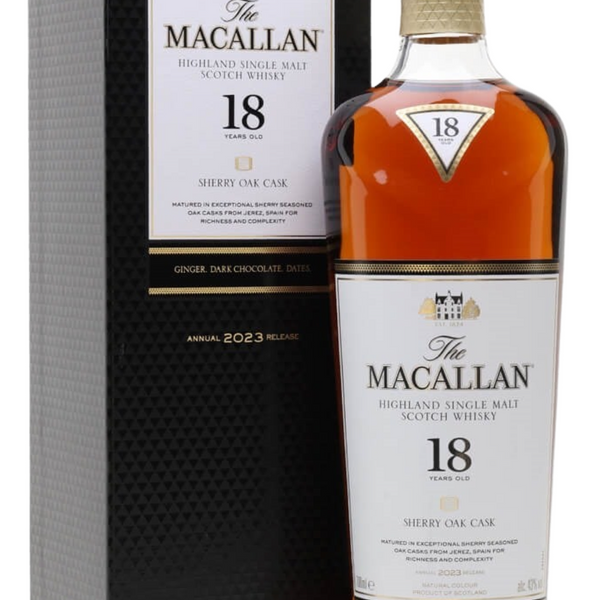 Macallan 18YO Sherry Oak + GB 43% 70cl – Spades Wine & Spirits