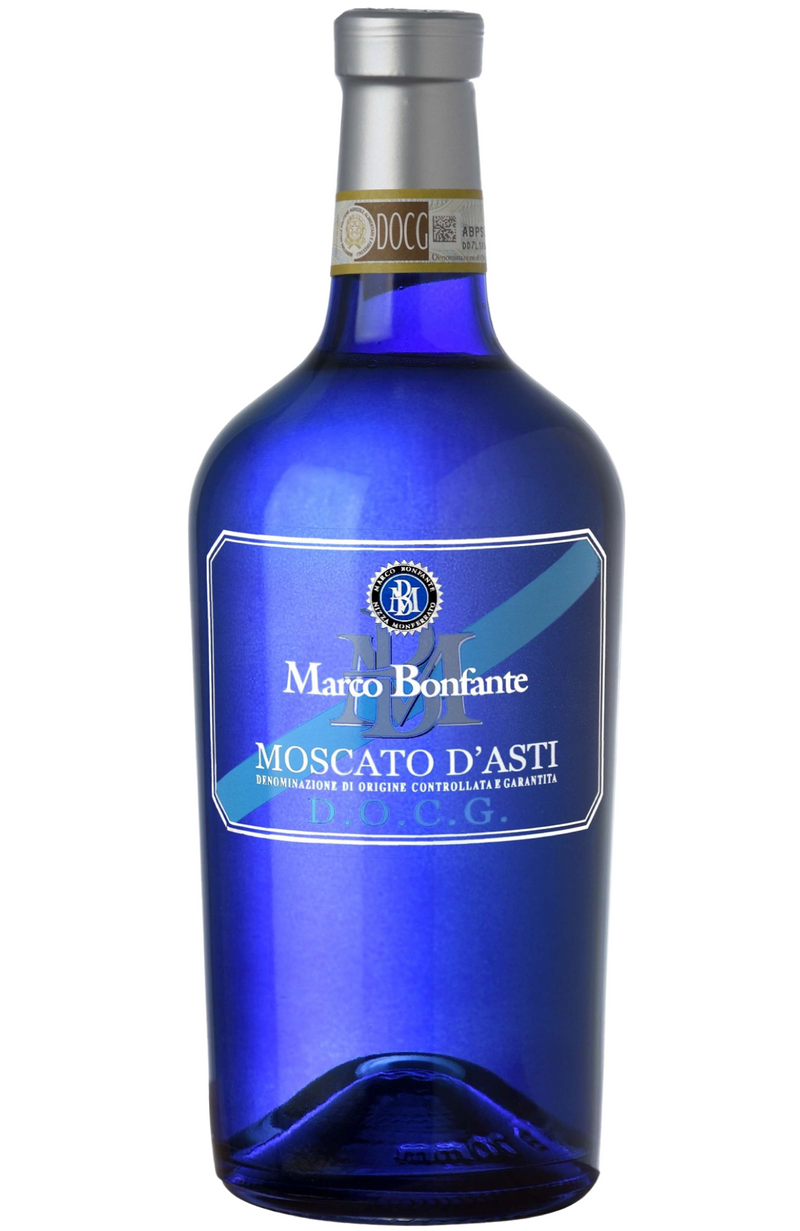 Marco Bonfante Moscato d'Asti DOCG Blue 75cl bottle from Spades Wines & Spirits. A sweet, lightly sparkling white wine from Piedmont, Italy, crafted from the Moscato grape. This wine features delicate aromas of peach, apricot, and white flowers, with a refreshing sweetness and soft bubbles. Perfect for pairing with desserts, pastries, or enjoyed as a delightful aperitif.