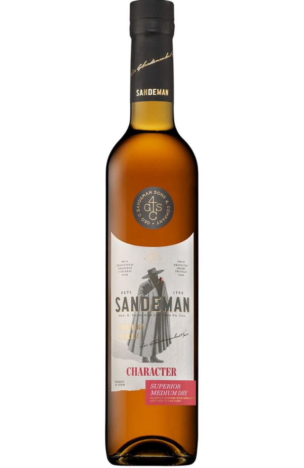 Sandeman Character Amontillado Sherry Medium Dry 17.5% 75cl by Spades Wines & Spirits, a complex Spanish sherry with rich flavors of toasted nuts, caramel, and a hint of dried fruit. Perfectly paired with savory tapas, aged cheeses, and pâtés. Ideal for sophisticated gatherings and special occasions.