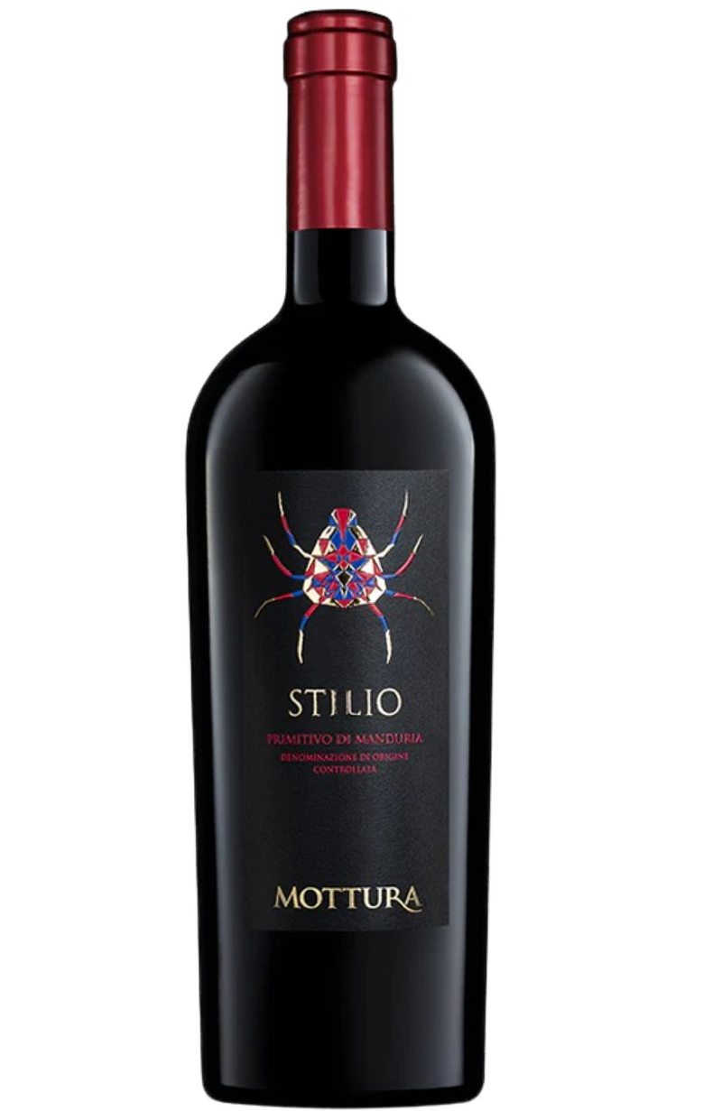 Mottura Stilio Primitivo di Manduria 75cl from Spades Wines & Spirits. A rich and full-bodied Italian red wine with intense flavors of ripe blackberries, plums, and hints of spices. Perfect with grilled meats, hearty pasta dishes, or aged cheeses.