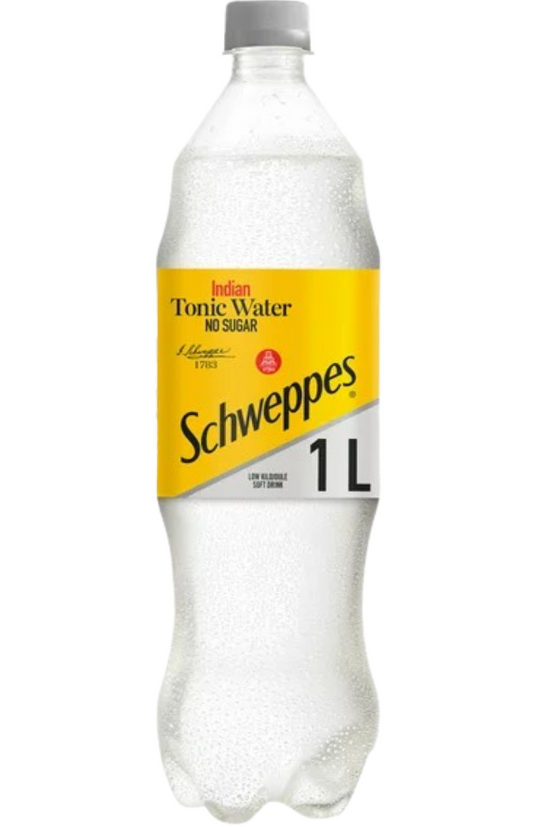 Schweppes 'No Sugar' Tonic Water 1Ltr x 1 Bottle