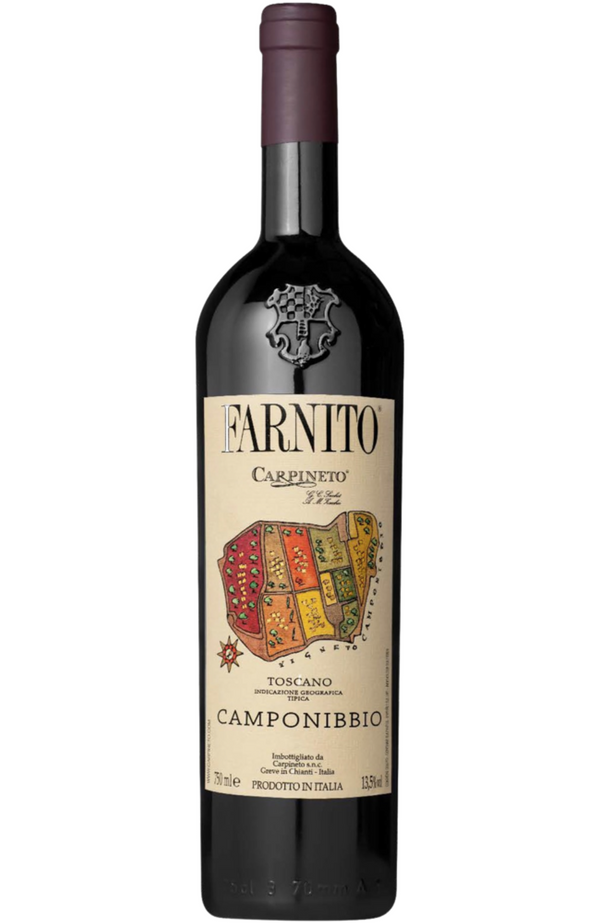 Carpineto Farnito Camponibbio IGT 75cl bottle from Spades Wines & Spirits. A bold red wine from Tuscany, Italy, made with a blend of Sangiovese, Cabernet Sauvignon, and Merlot grapes. This wine offers rich aromas of dark berries, plums, and subtle notes of spices and vanilla. Full-bodied with velvety tannins, it has a long, smooth finish. Perfect for pairing with grilled meats, hearty stews, and aged cheeses.