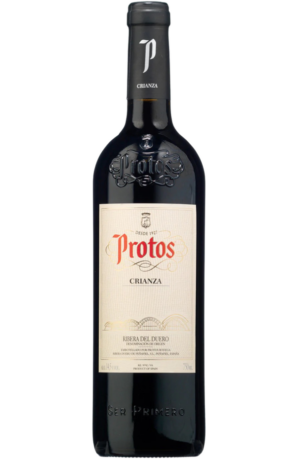 Protos - Crianza 75cl from Spades Wines & Spirits. A classic Ribera del Duero red crafted from Tempranillo grapes, aged for 12 months in oak barrels. It reveals rich aromas of black cherry, plum, and toasted spices, complemented by hints of vanilla and cocoa. The palate is well-structured with silky tannins and a lingering, elegant finish. Perfect for pairing with roasted meats, lamb, or mature cheeses. A sophisticated expression of Spanish tradition.