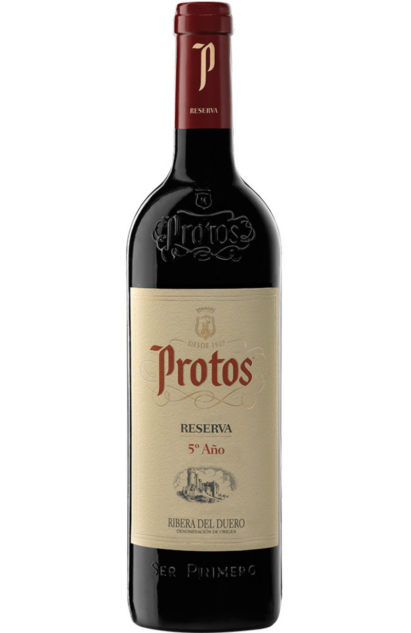 Protos - Reserva 75cl from Spades Wines & Spirits. A refined Tempranillo from Ribera del Duero, this Reserva boasts intense aromas of ripe black fruit, cocoa, and tobacco, enhanced by notes of vanilla and spice from extended oak aging. Full-bodied and velvety, it offers structured tannins and a long, harmonious finish. Perfect for pairing with grilled meats, hearty stews, and cured cheeses, this wine showcases the elegance of traditional Spanish craftsmanship.