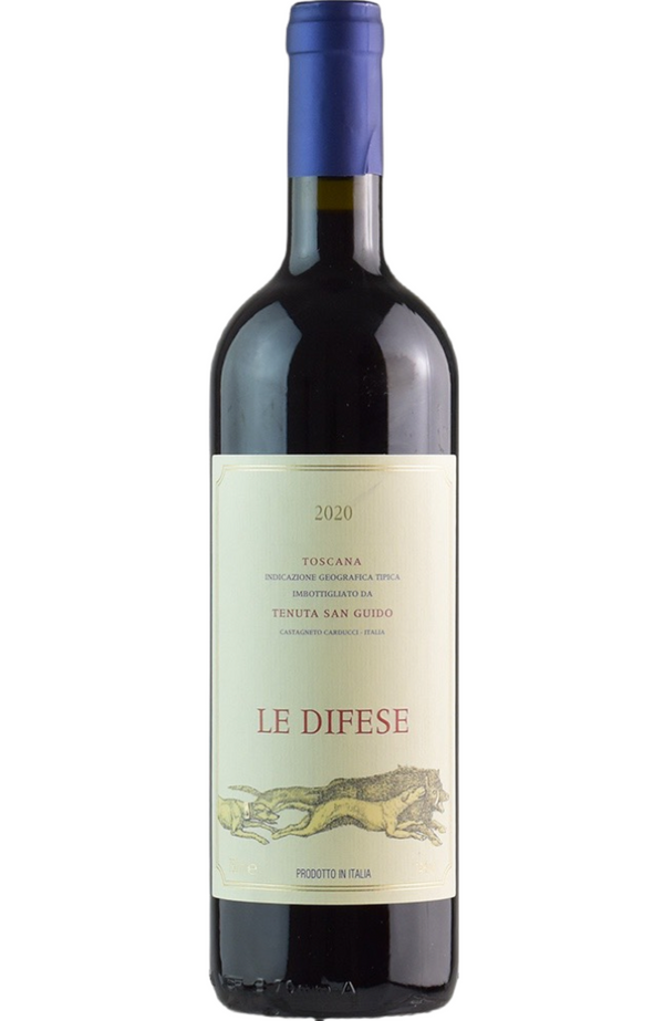 Tenuta San Guido - Le Difese, 75cl bottle available at Spades Wines & Spirits. A vibrant Tuscan red blend, primarily made from Cabernet Sauvignon and Sangiovese. It displays a ruby red color with aromas of cherries, red berries, and hints of herbs. On the palate, it is smooth and balanced, featuring ripe fruit flavors, soft tannins, and a pleasant finish. Perfect for pairing with grilled meats, pasta dishes, or mature cheeses.
