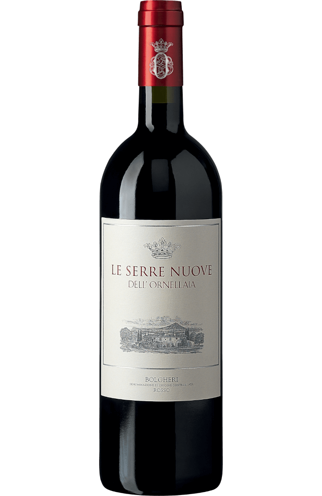 Tenuta dell'Ornellaia - ‘Le Serre Nuove’, Tuscany, 75cl. Available at Spades Wines & Spirits. A refined red blend of Merlot, Cabernet Sauvignon, Cabernet Franc, and Petit Verdot. Deep ruby color with aromas of blackcurrants, cherries, and cedar. Full-bodied with flavors of dark fruit, espresso, and tobacco, featuring refined tannins and a long finish. Pairs well with grilled meats, robust pasta, or aged cheeses.