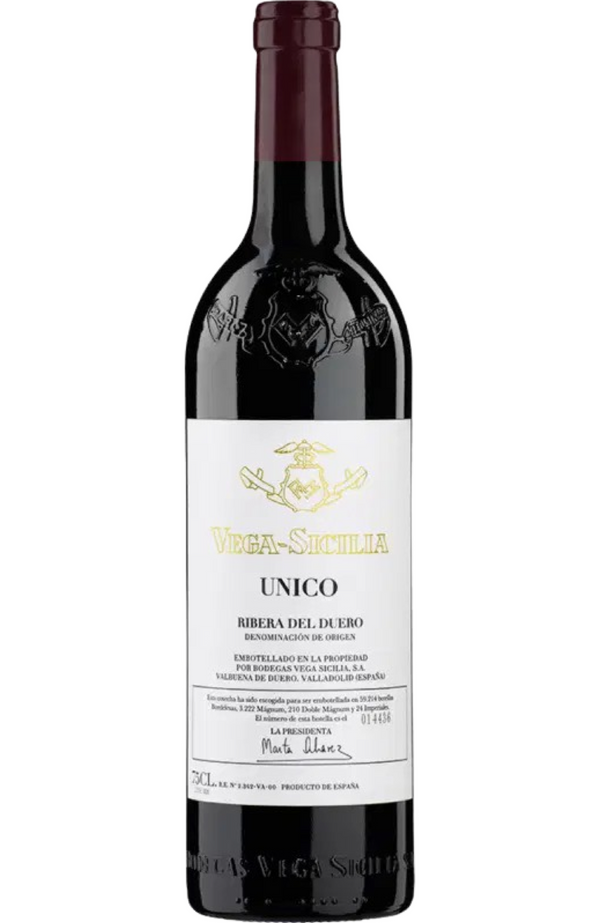 Vega Sicilia - Unico, Ribera del Duero 75cl from Spades Wines & Spirits. A prestigious red from Spain's Ribera del Duero, made primarily from Tempranillo with a touch of Cabernet Sauvignon. It offers complex aromas of dark fruits, leather, tobacco, and spice, with a hint of oak. On the palate, it’s full-bodied, with rich tannins and balanced acidity, leading to a long, refined finish. This iconic wine is known for its aging potential and is perfect for pairing with roasted meats, game, and aged cheeses.