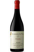 Masseria Li Veli Primitivo Salento Italian red wine bottle with red capsule and cream label