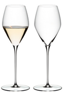 Elegant Riedel Sauvignon Blanc wine glasses, one filled with crisp white wine, perfect for premium wine tasting.